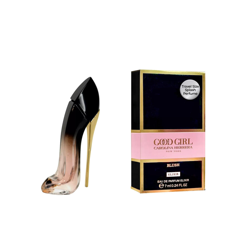 Carolina Herrera Good Girl Blush Elixir bottle, chic and travel-friendly for on-the-go fragrance.