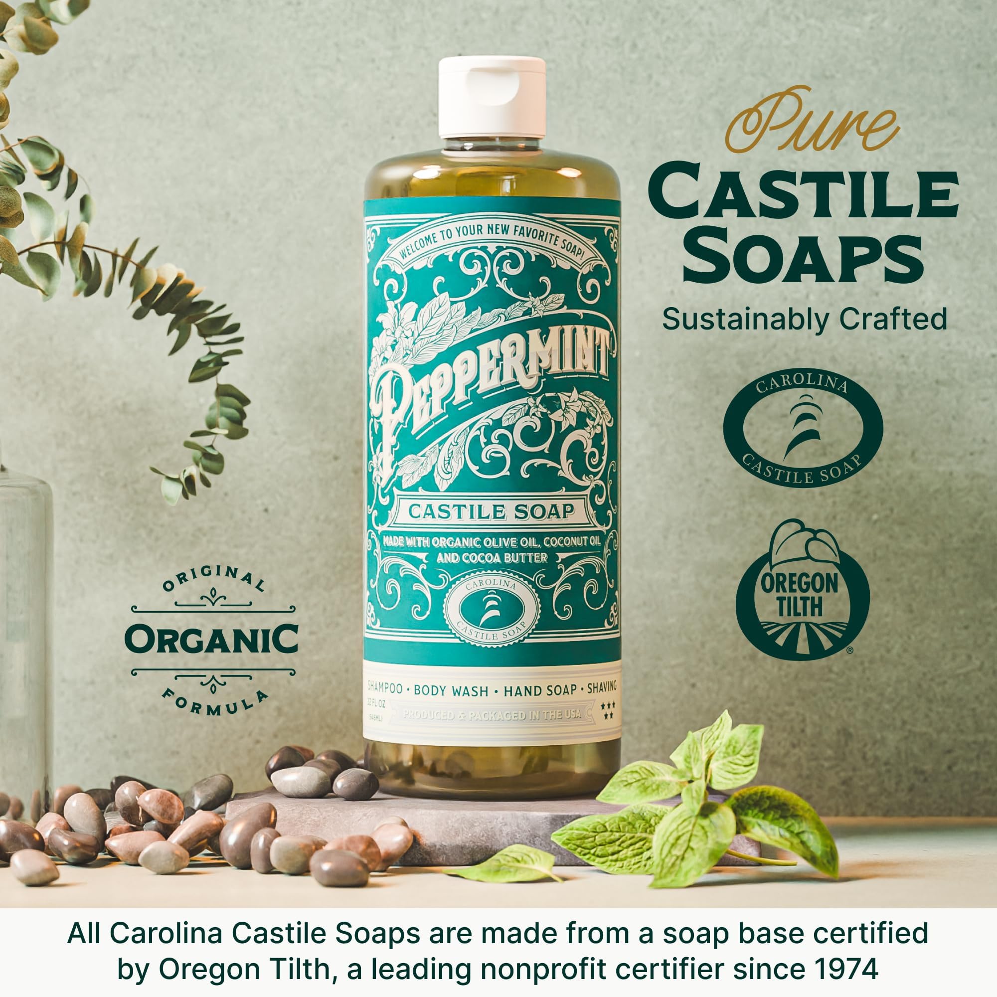 Usos múltiples de Carolina Castile Soap Aroma Menta para cuerpo, cabello y lavado ligero