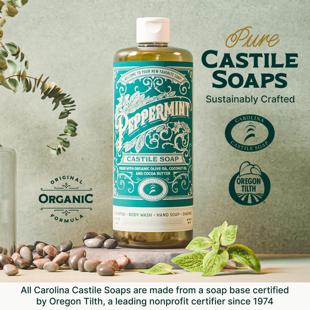 Usos múltiples de Carolina Castile Soap Aroma Menta para cuerpo, cabello y lavado ligero