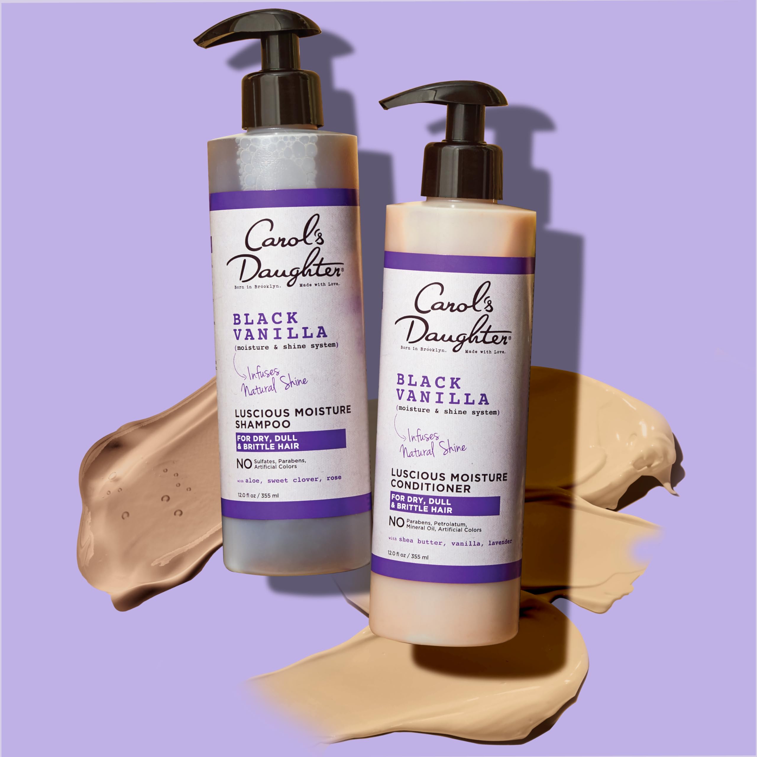 Close-up of Carol's Daughter Black Vanilla Shampoo highlighting gentle cleansing.