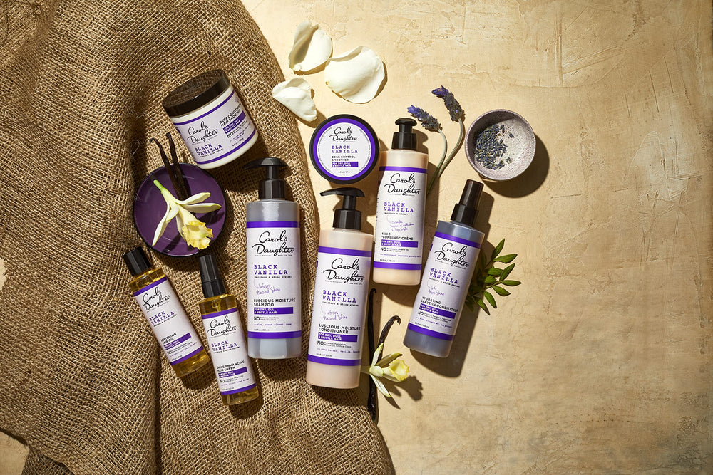 Wavy hair after using Black Vanilla set shows improved manageability and shine.