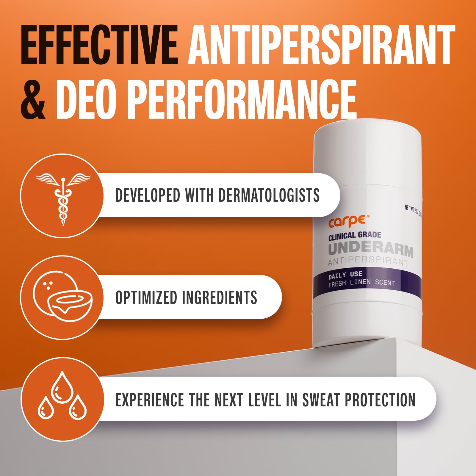 Close-up of Carpe application underarm for confident, dry wear all day.