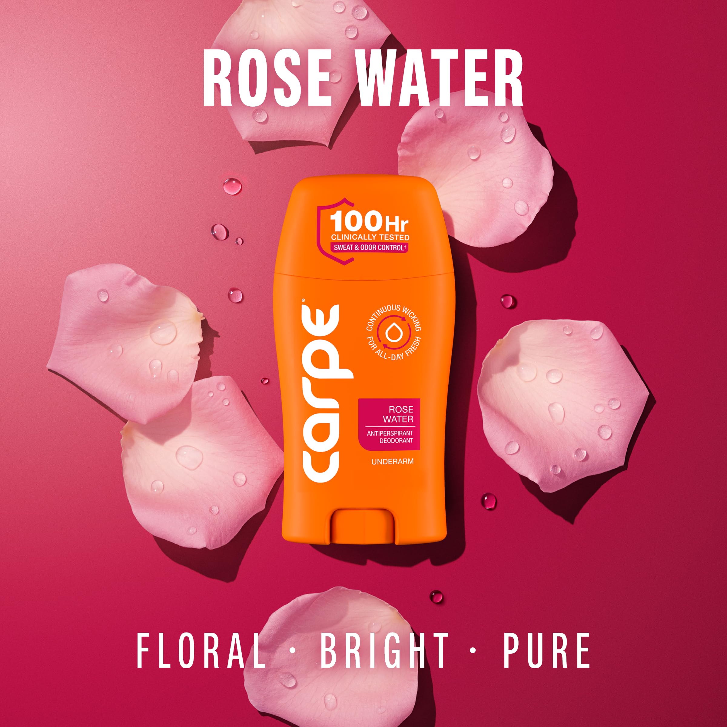 Carpe desodorante agua de rosas, textura ligera y secado rápido.