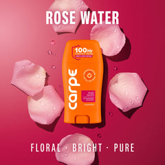Carpe desodorante agua de rosas, textura ligera y secado rápido.