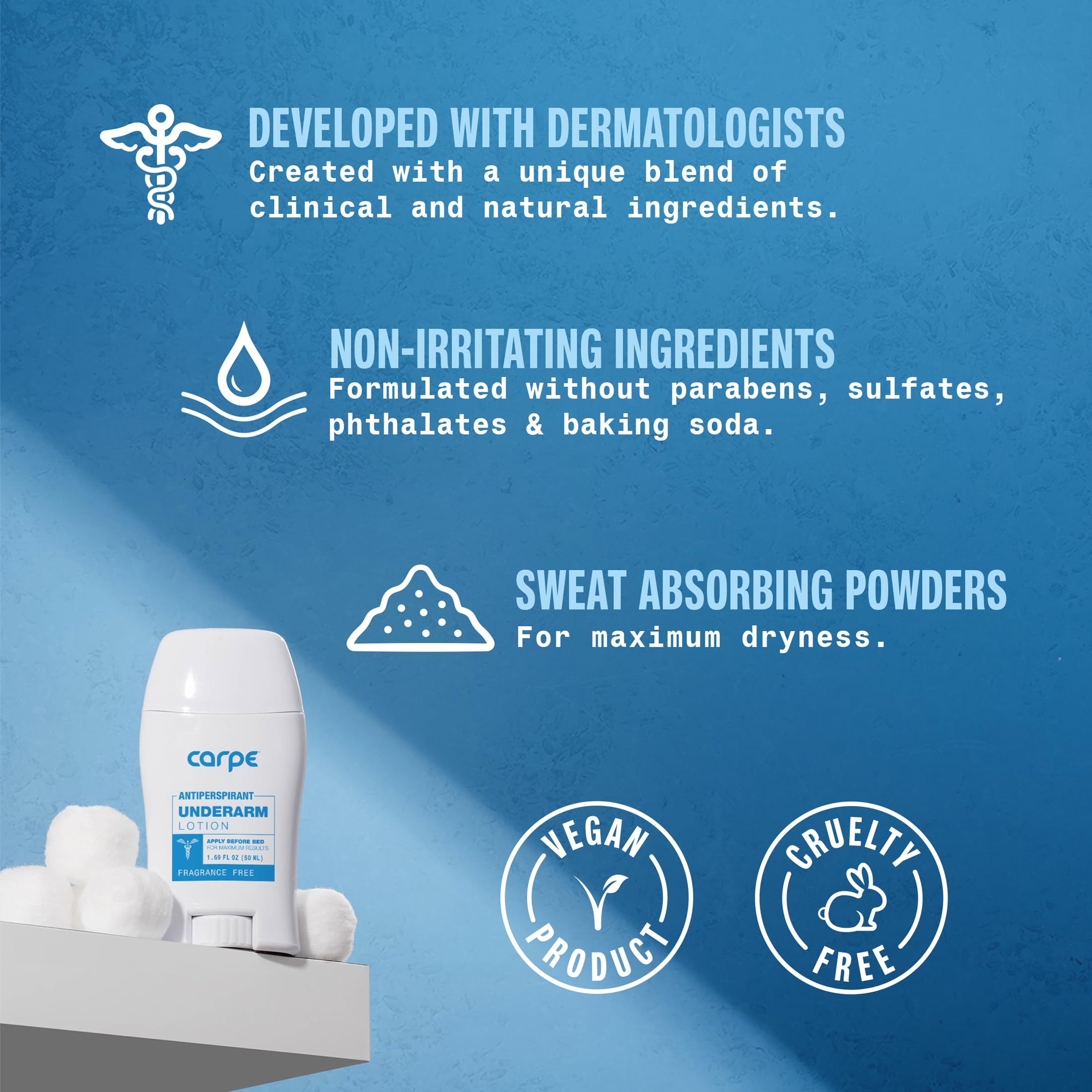 Carpe fragrance-free packaging highlights a clean, irritation-free experience for sensitive skin.