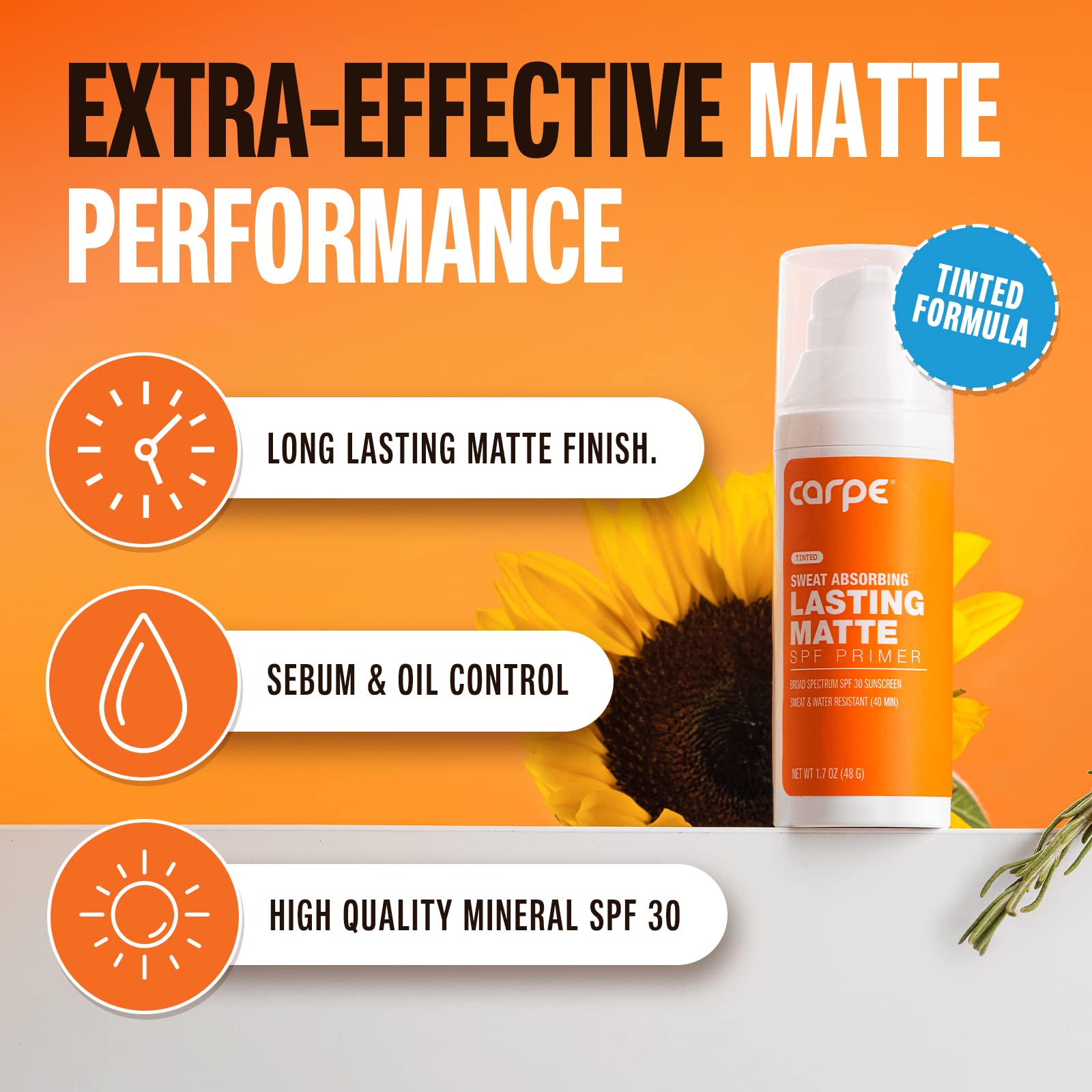 Carpe Primer Face texture close-up shows velvet matte finish and oil control