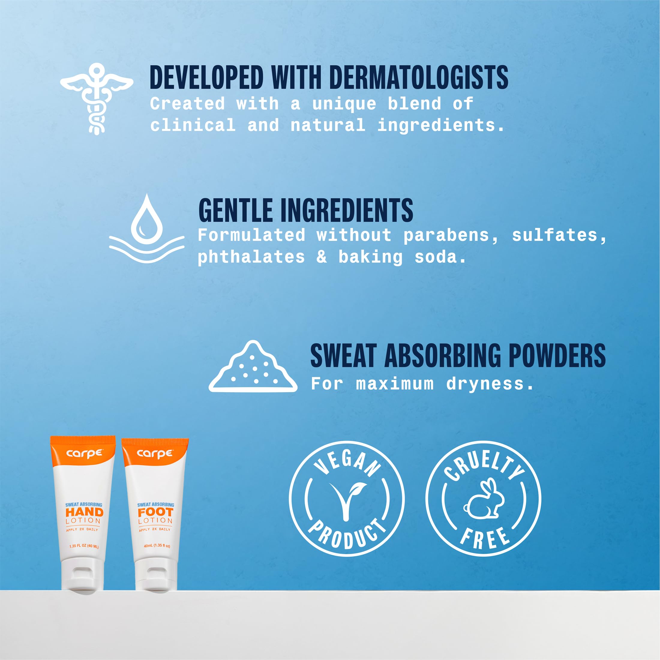 Hands apply Carpe lotion for quick-drying relief during daily tasks.