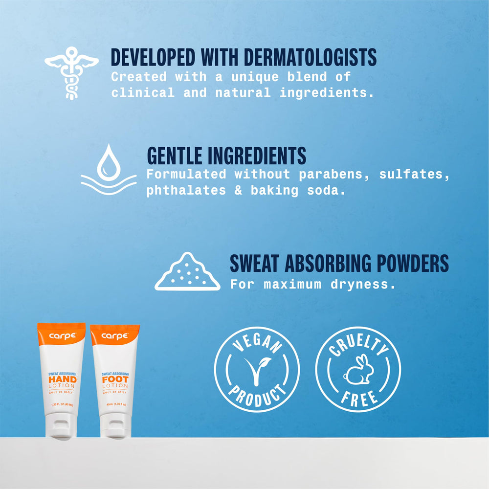 Hands apply Carpe lotion for quick-drying relief during daily tasks.