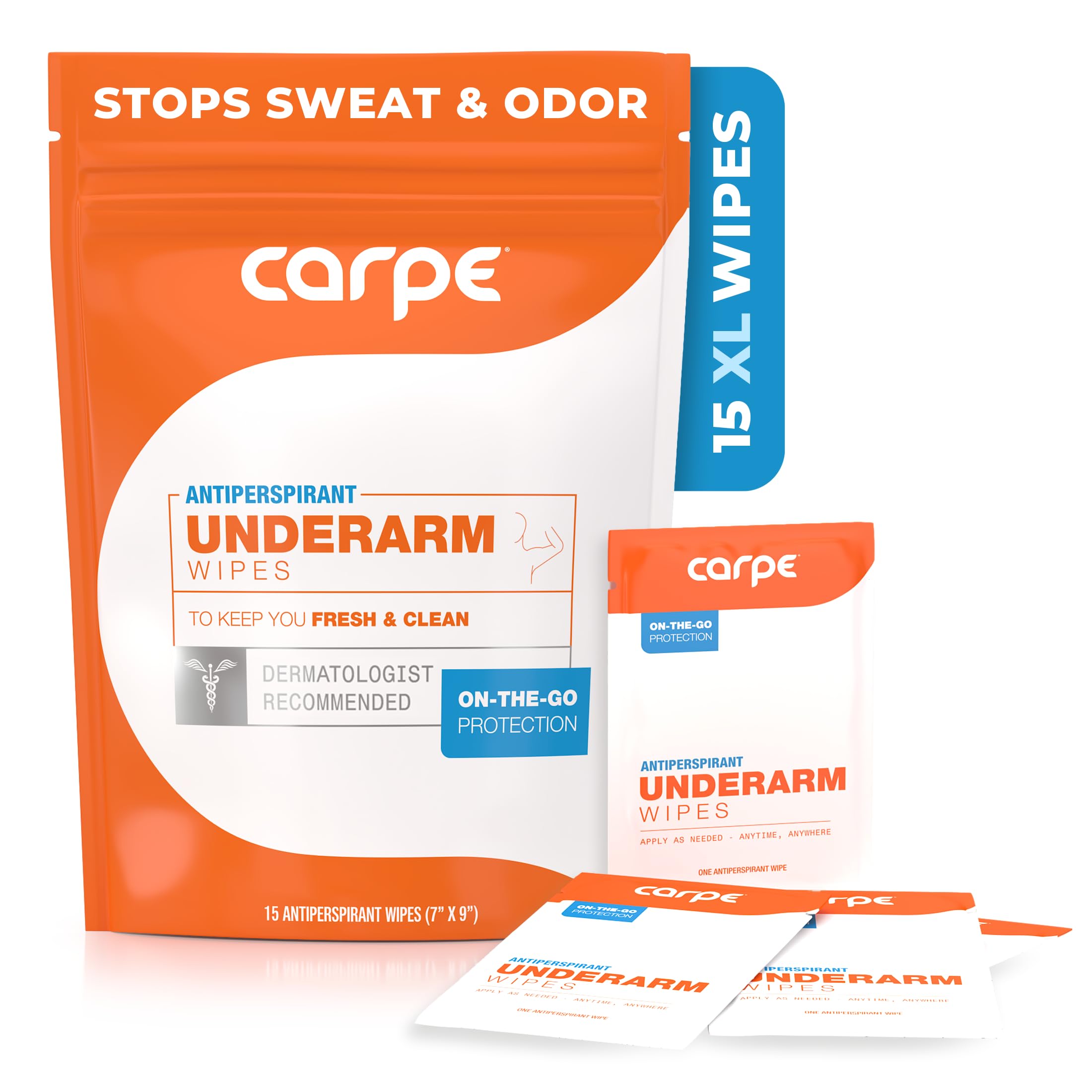 Carpe toallitas antiperspirante para uso diurno bajo axila, sensación seca.