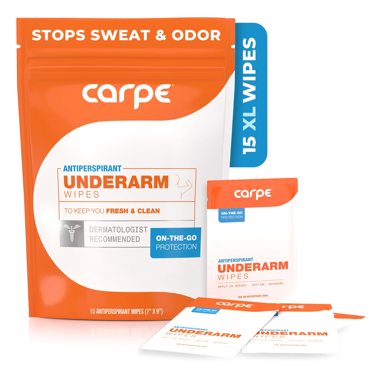 Carpe toallitas antiperspirante para uso diurno bajo axila, sensación seca.