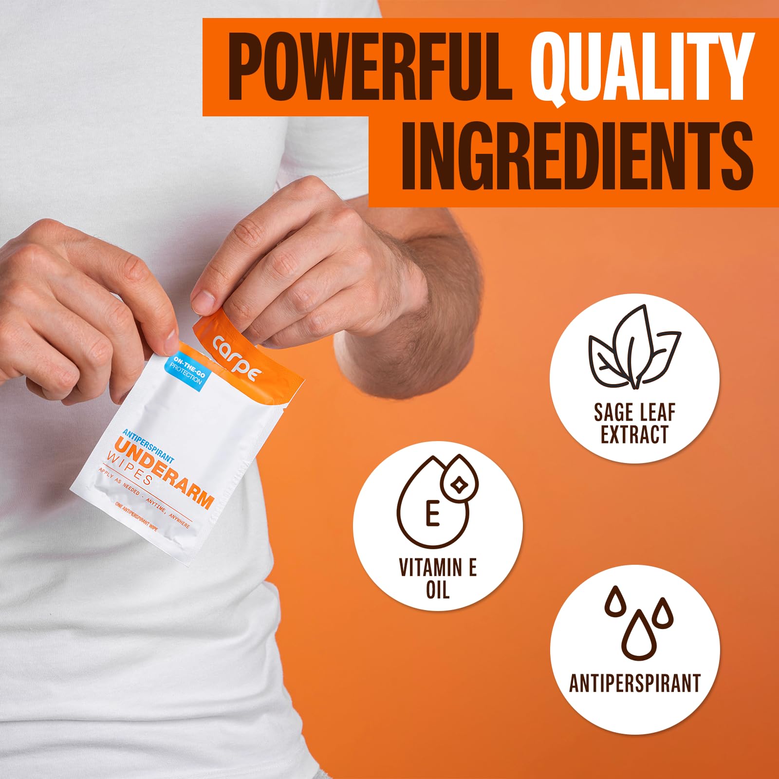 Carpe toallitas antiperspirante con extracto de salvia para frescura natural.
