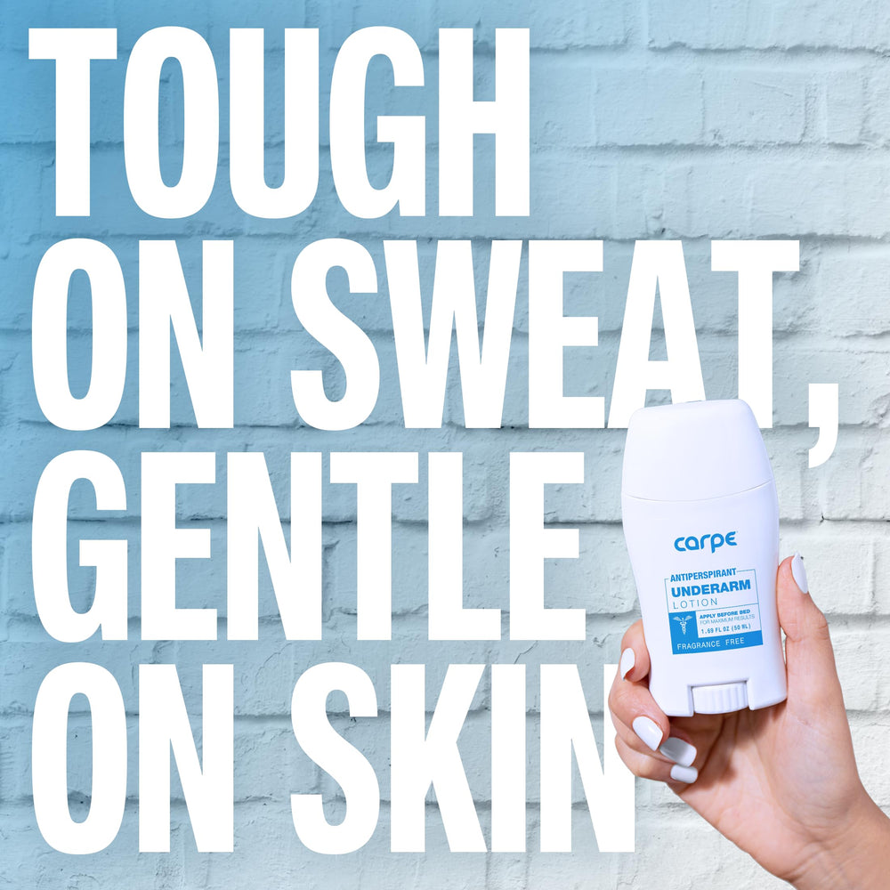 Carpe water-resistance test image implies reliable support through sweat.