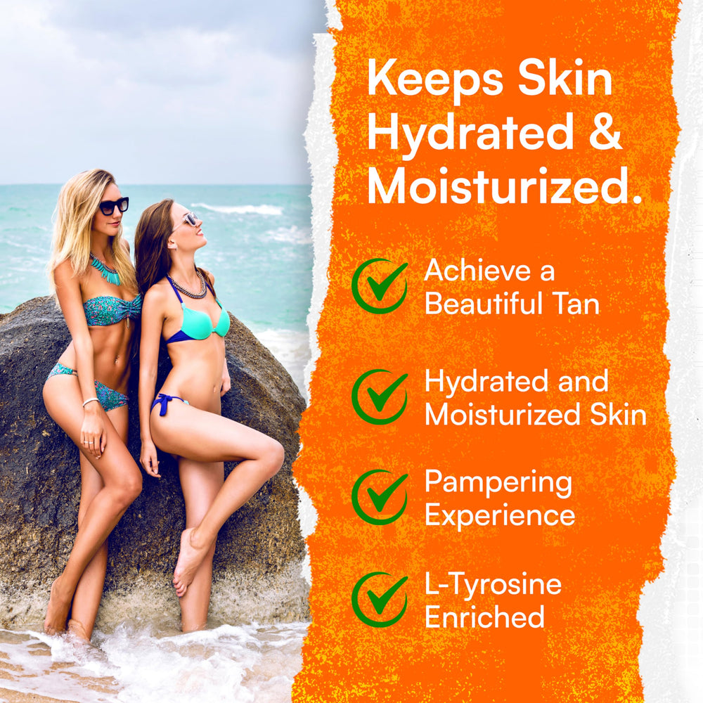 Carrot Sun bottle highlights carrot oil hydration for nourished skin.