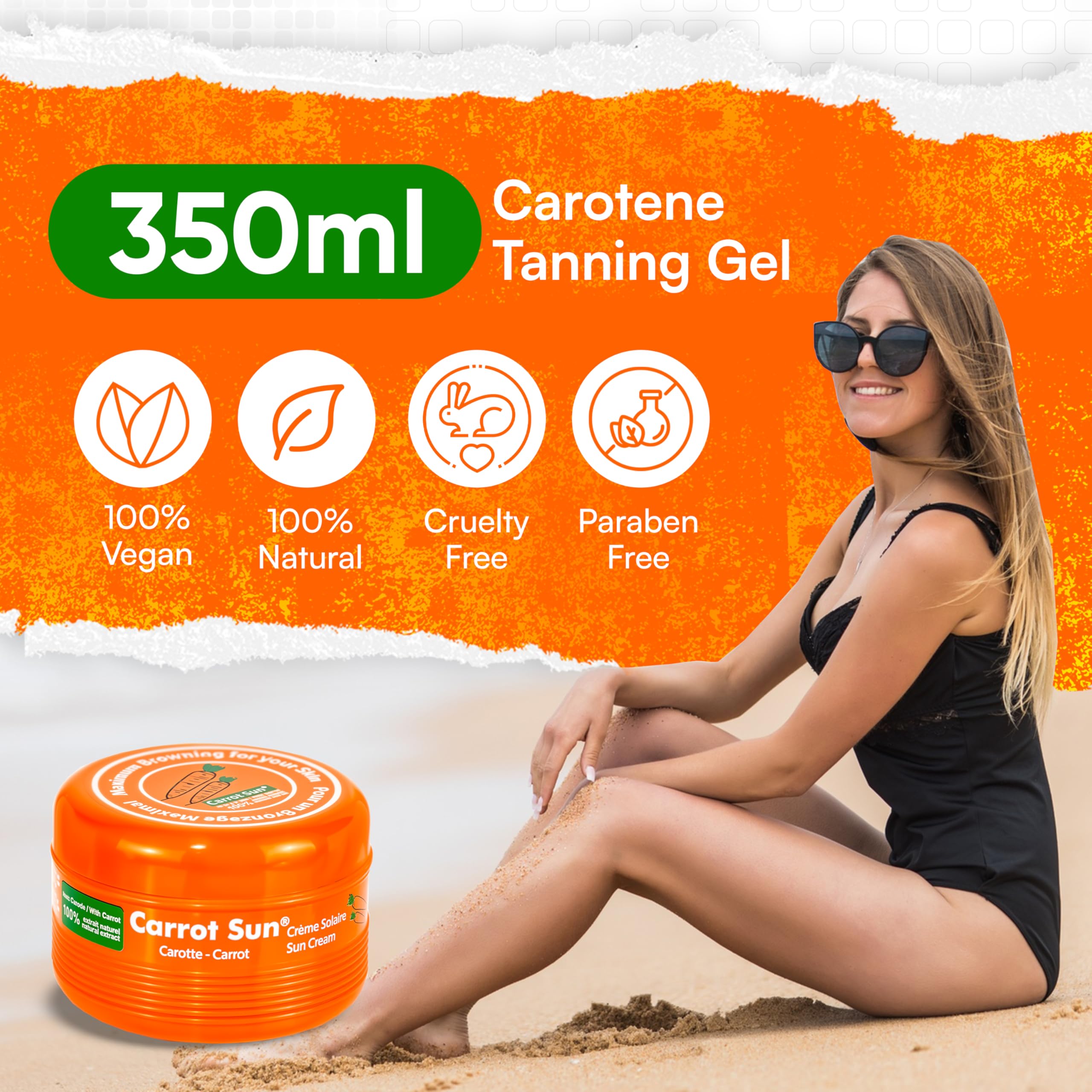 Carrot Sun gel texture shown, delivering fast absorption without sticky residue.