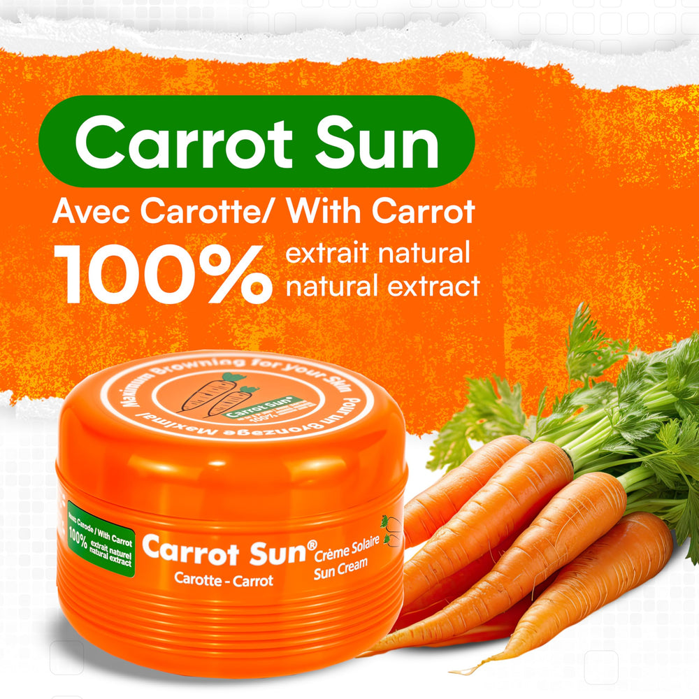 Carrot Sun natural ingredients emphasize skin-friendly formula for all skin types.