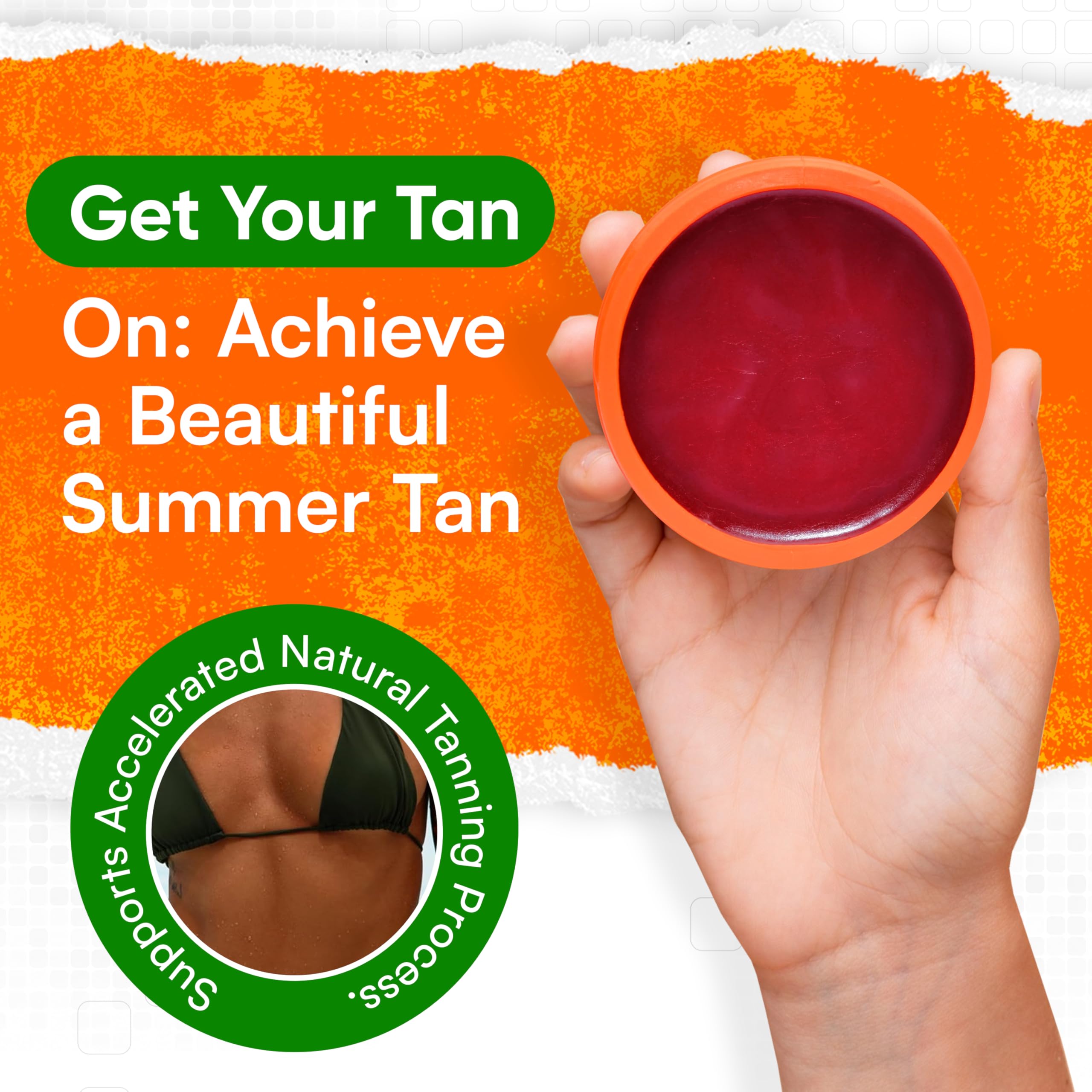 Carrot Sun tanning lotion beside bottle for poolside use.