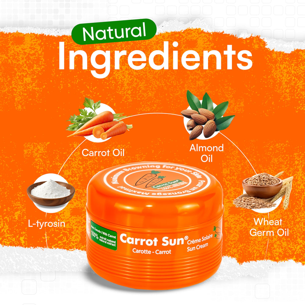Carrot Sun tanning gel applied during beach day for even color.