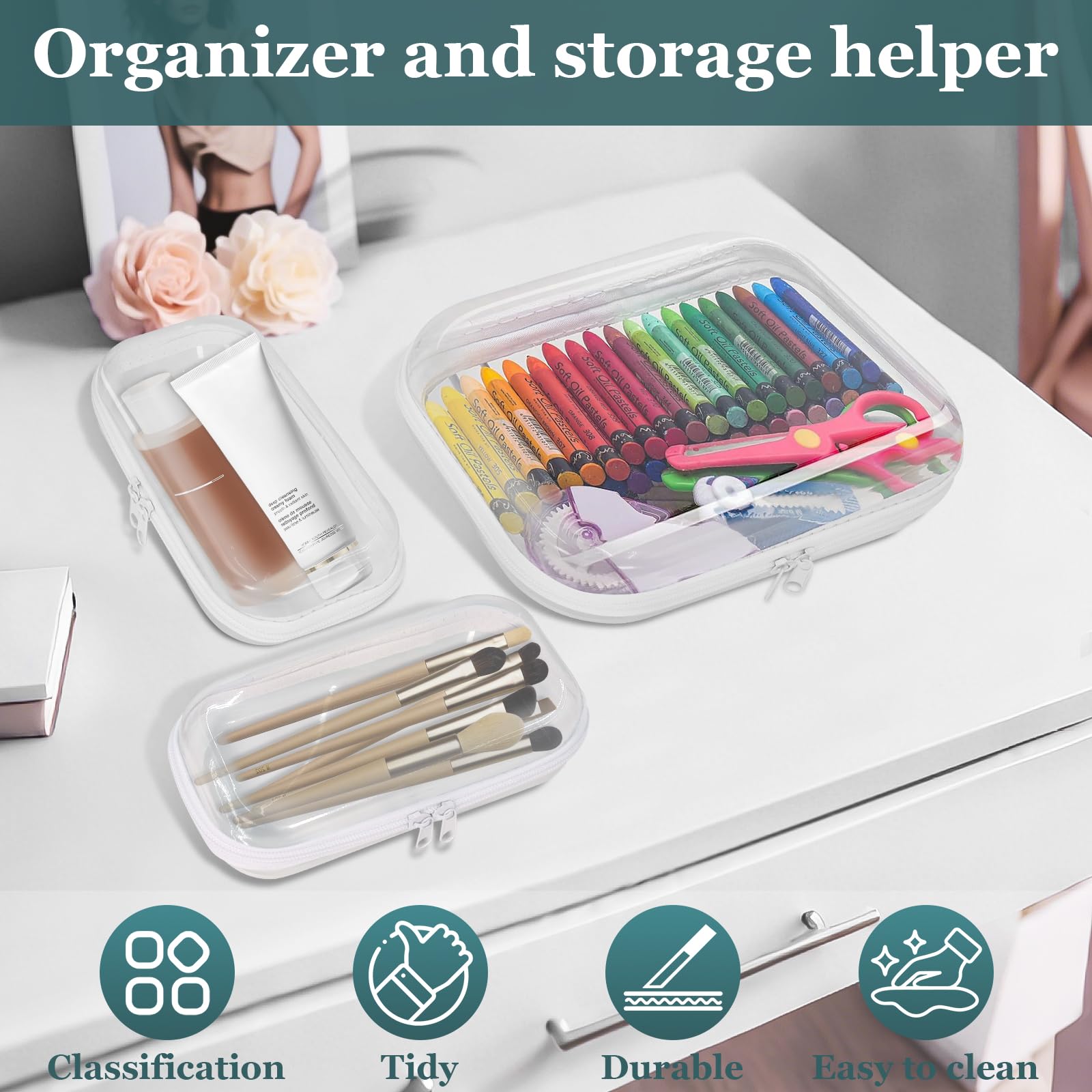 CarryEpic Clear Hard Shell medium front view ideal for cosmetics and toiletries.