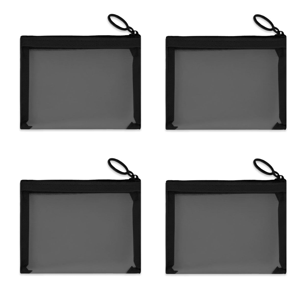 CarryEpic mini mesh pouch four-pack with see-through design for quick cosmetics access.