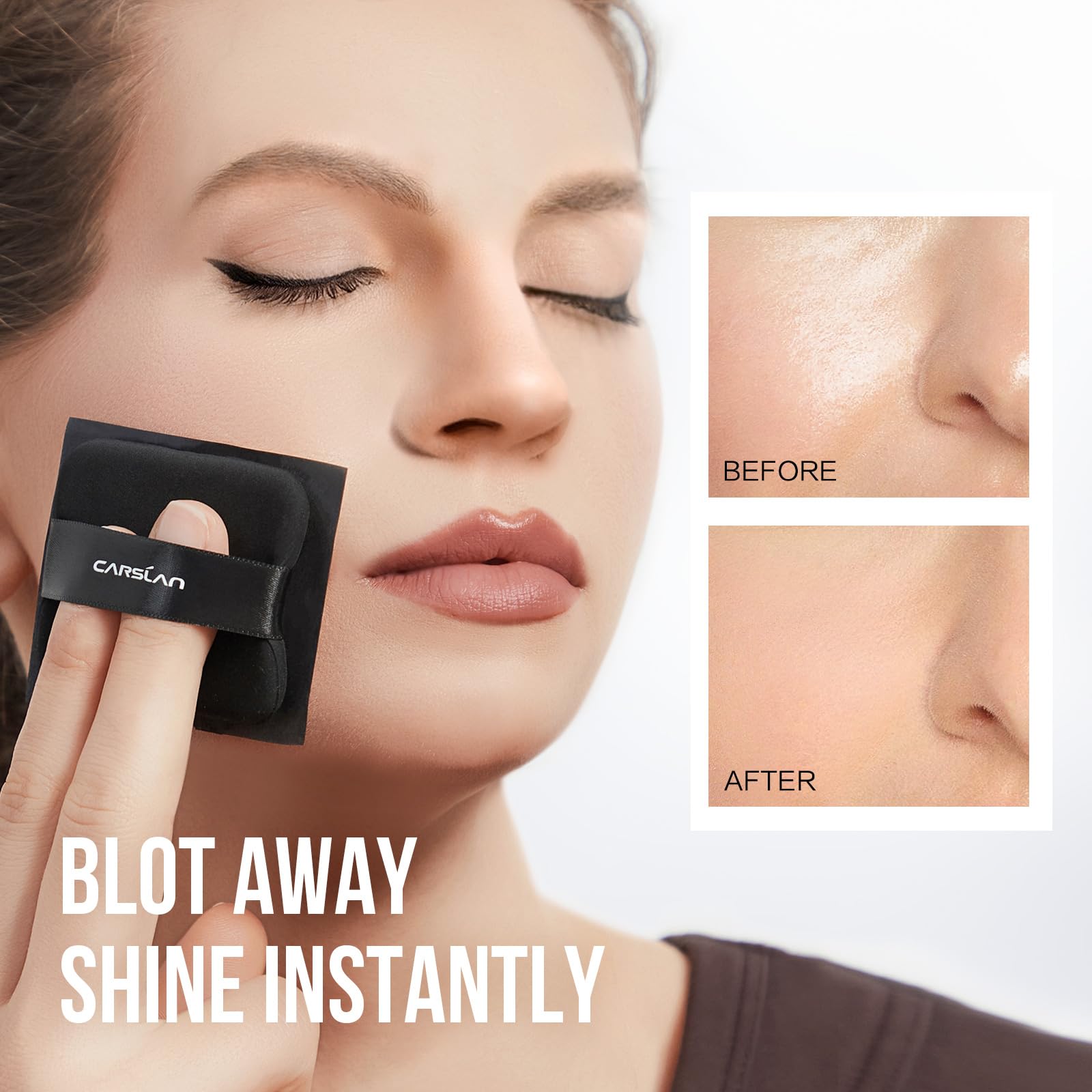 CARSLAN oil-control blotting sheets remove excess oil without disturbing makeup.