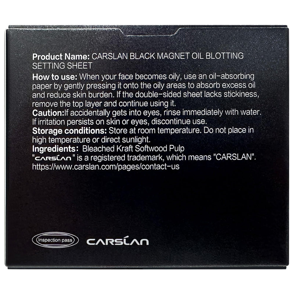 CARSLAN blotting sheets leave residue-free finish on all skin types.