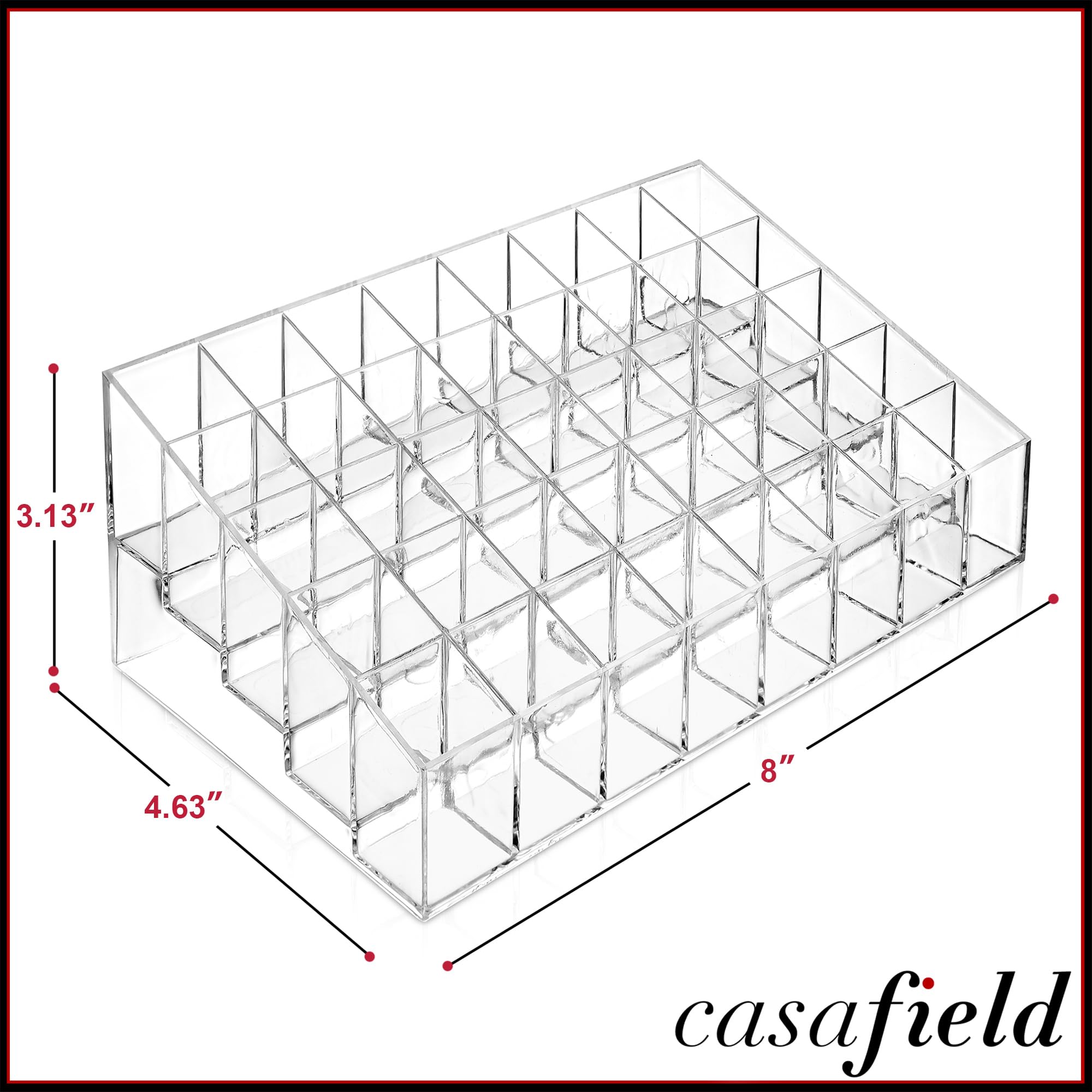 Casafield acrylic makeup organizer close-up highlights clear durable material