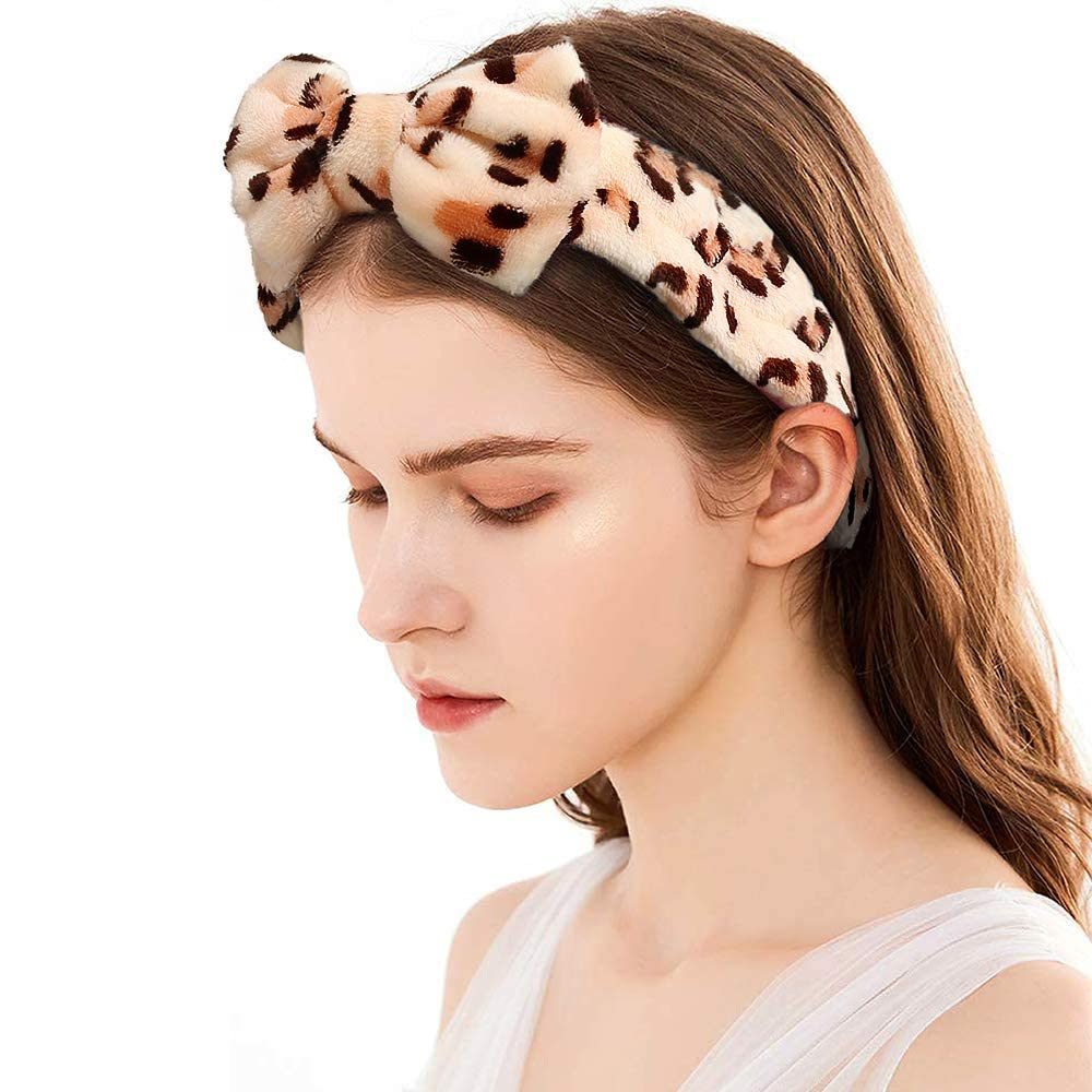 Casoty spa headband bow-style soft fleece ideal for showers