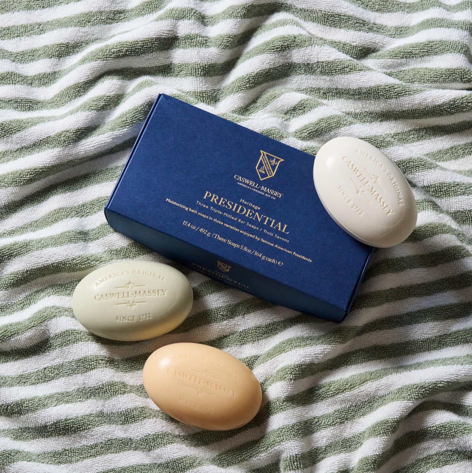 Caswell-Massey triple-milled soap delivers lasting moisture and creamy lather.