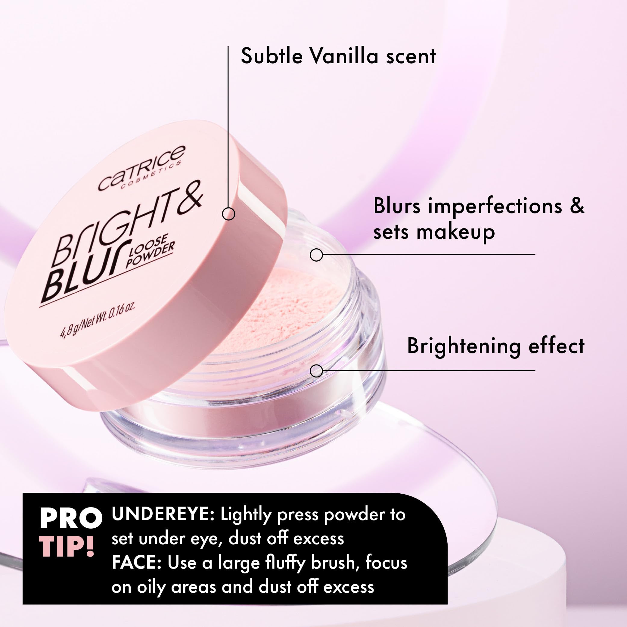 Under-eye press technique with Catrice powder to reduce creasing.