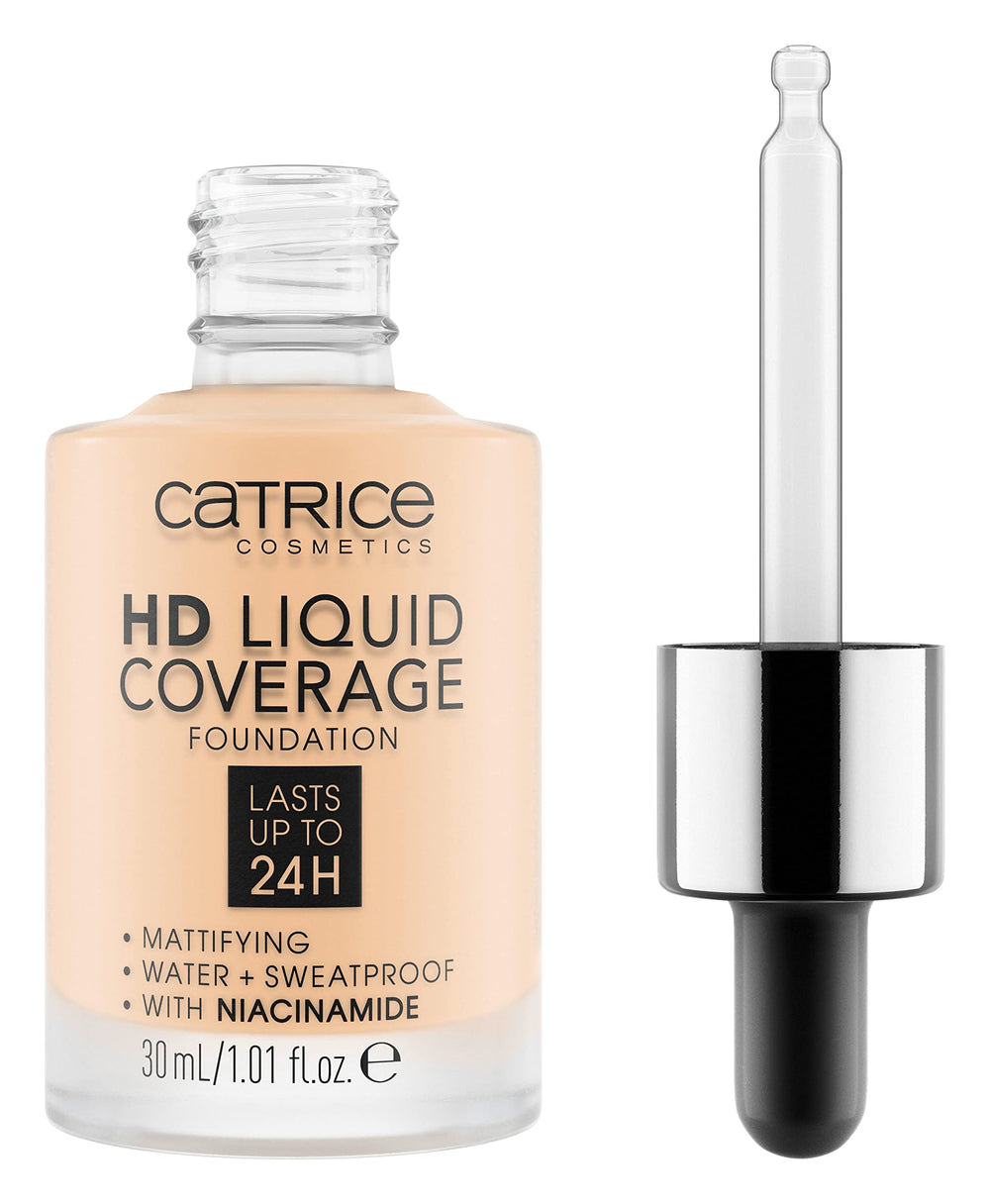 Catrice HD Liquid Coverage, botella Porcelana Beige con acabado natural y cobertura uniforme