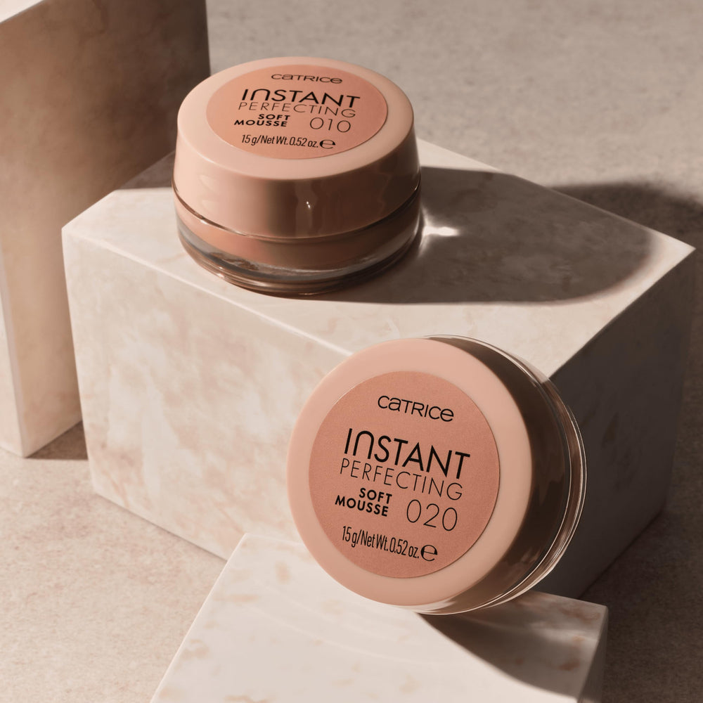 Catrice mousse tube in shade 010 Warm Beige showing natural skin tone.
