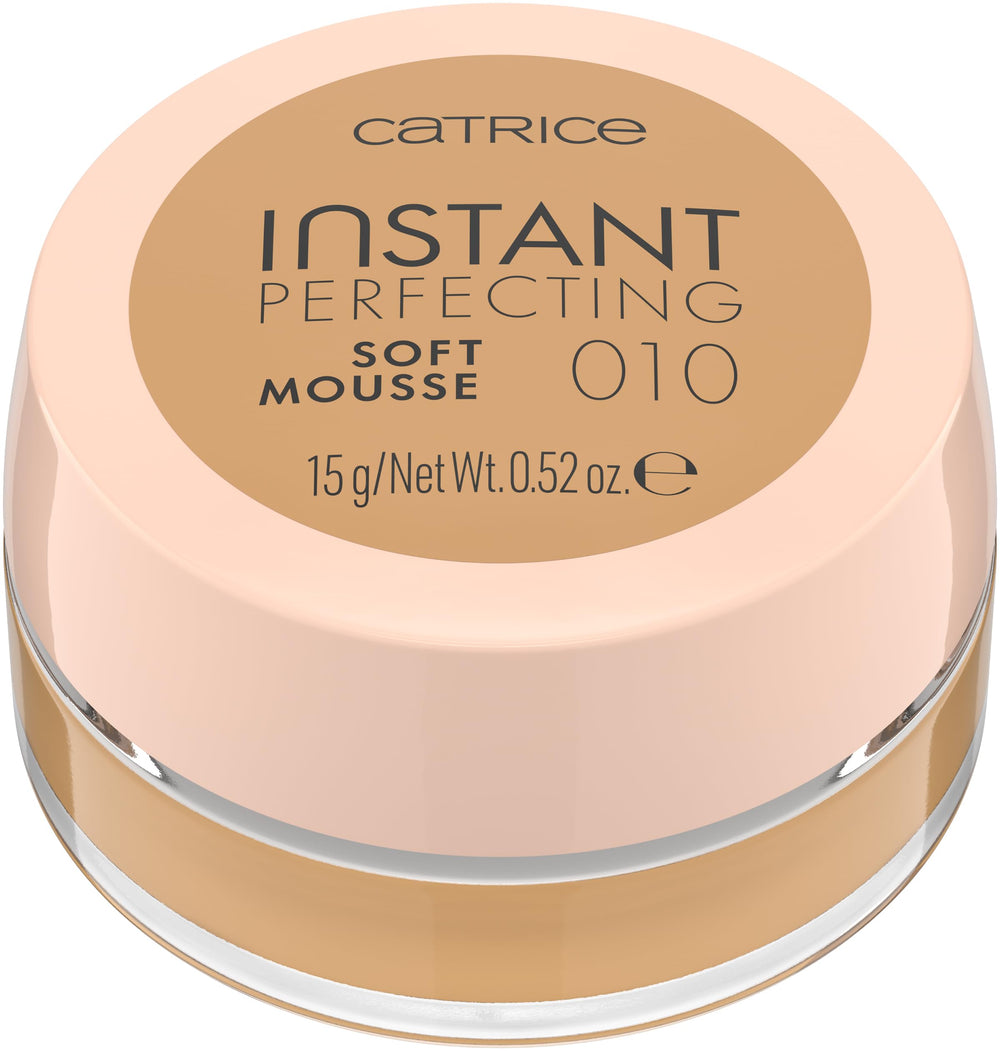 Catrice Instant Perfecting Mousse texture close-up shows silky, lightweight finish.