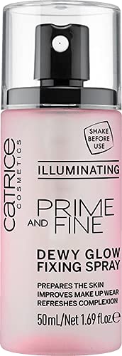 Catrice Prime & Fine spray iluminador, niebla en la piel para brillo suave.