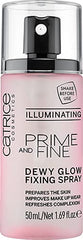 Catrice Prime & Fine spray iluminador, niebla en la piel para brillo suave.