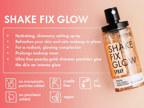 Catrice Shake Fix Glow Spray dispensing mechanism highlights easy, mess-free use.