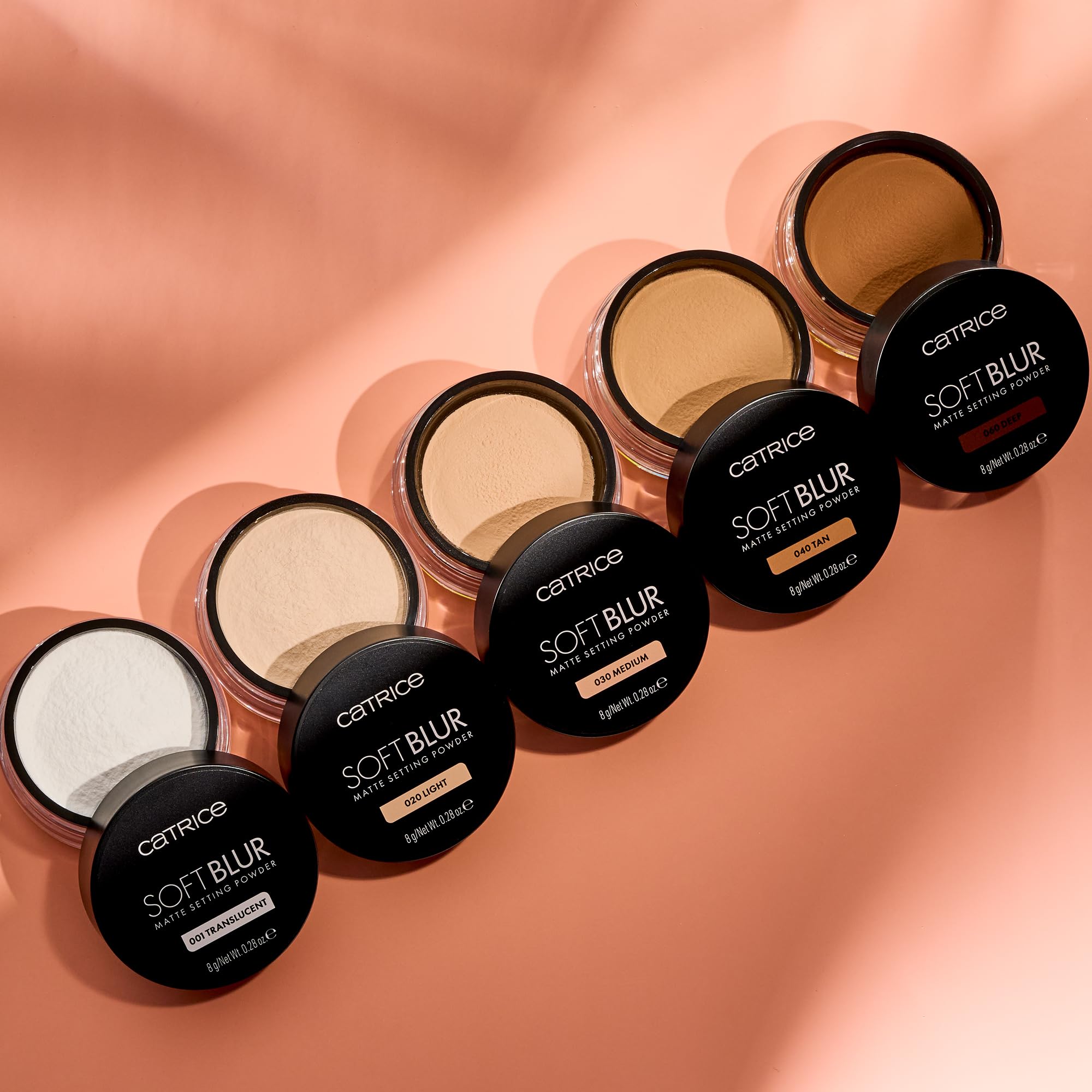 Catrice Soft Blur powder porcelain light shade swatch for bright, natural glow.
