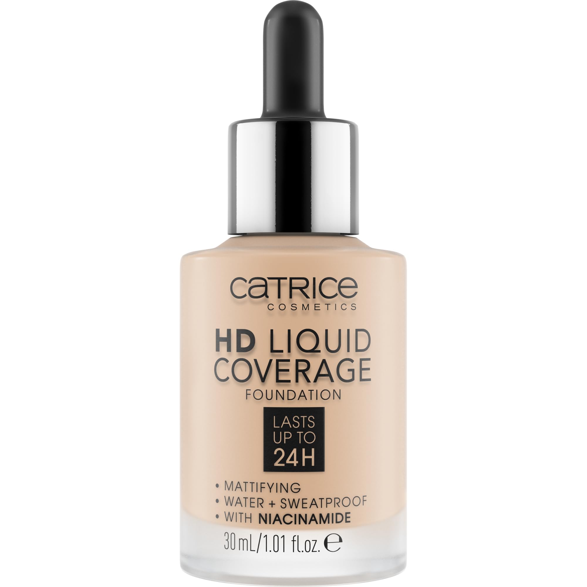 Catrice HD Cobertura Líquida, textura ultra ligera para un acabado natural.