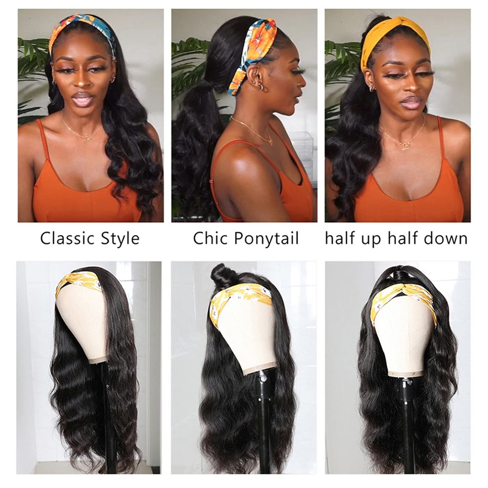 Catti virgin Brazilian hair headband wig offers natural color and easy styling.