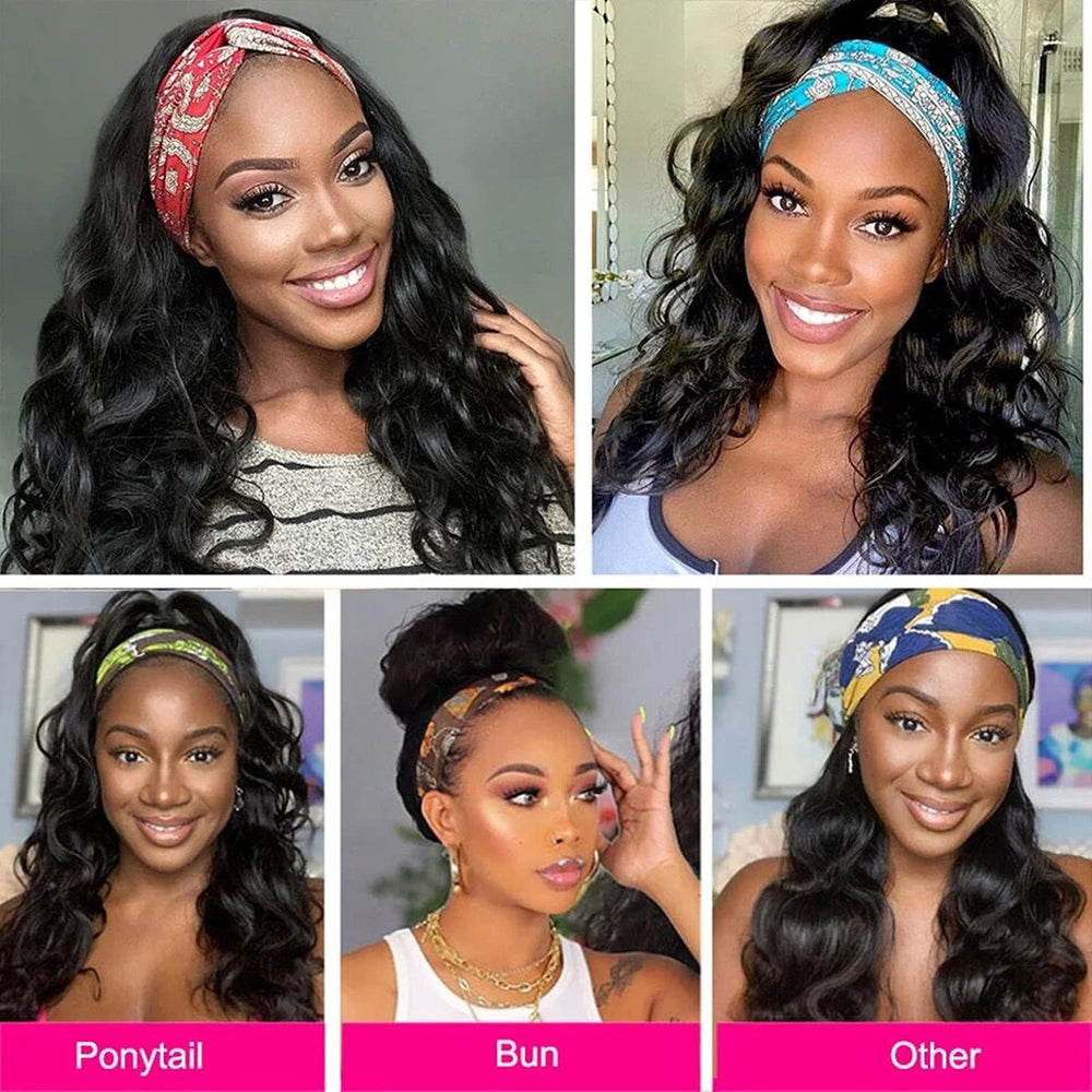 Catti human hair headband wig ready to wear in minutes.