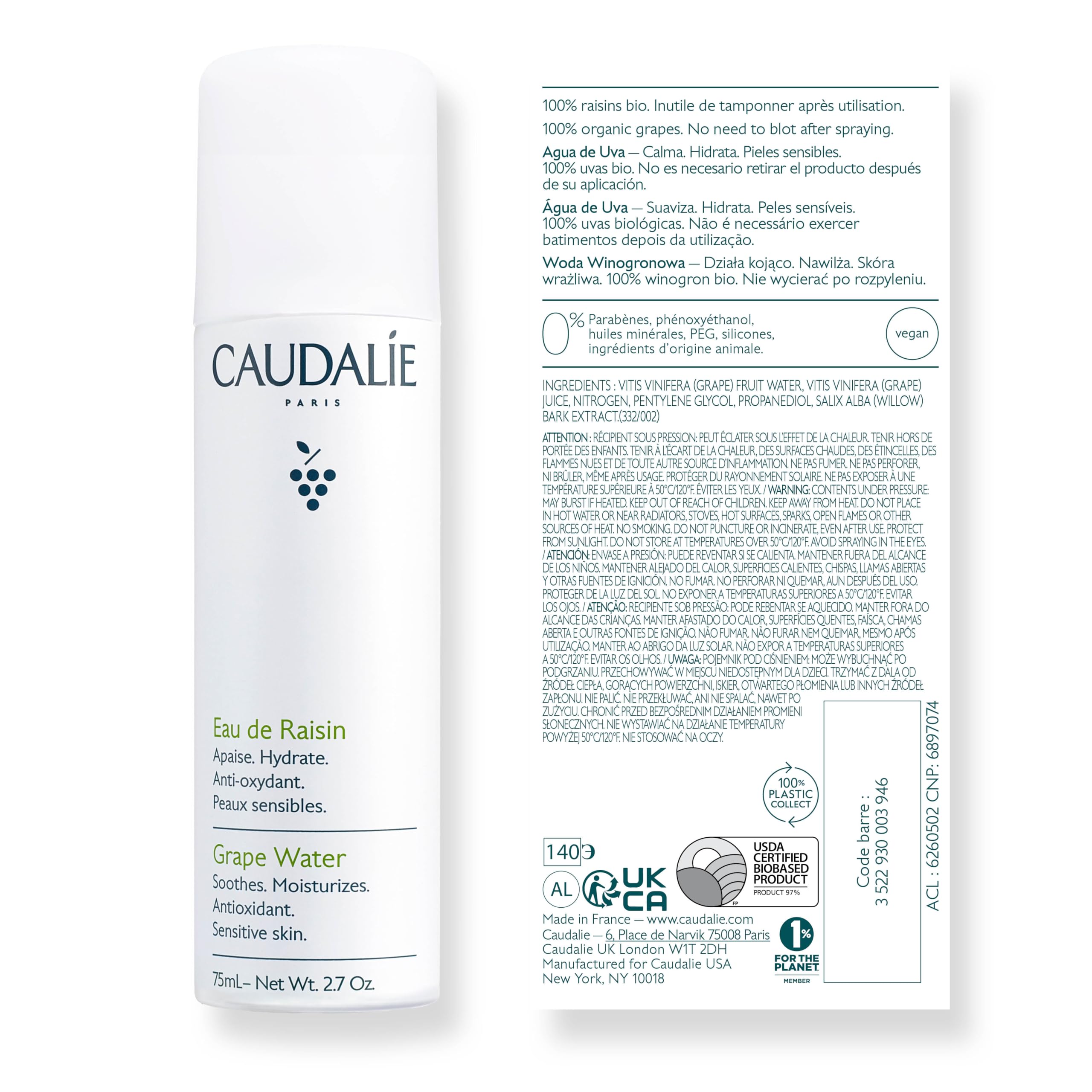 Caudalie agua de uva: parte de la rutina diaria para refrescar y revitalizar.
