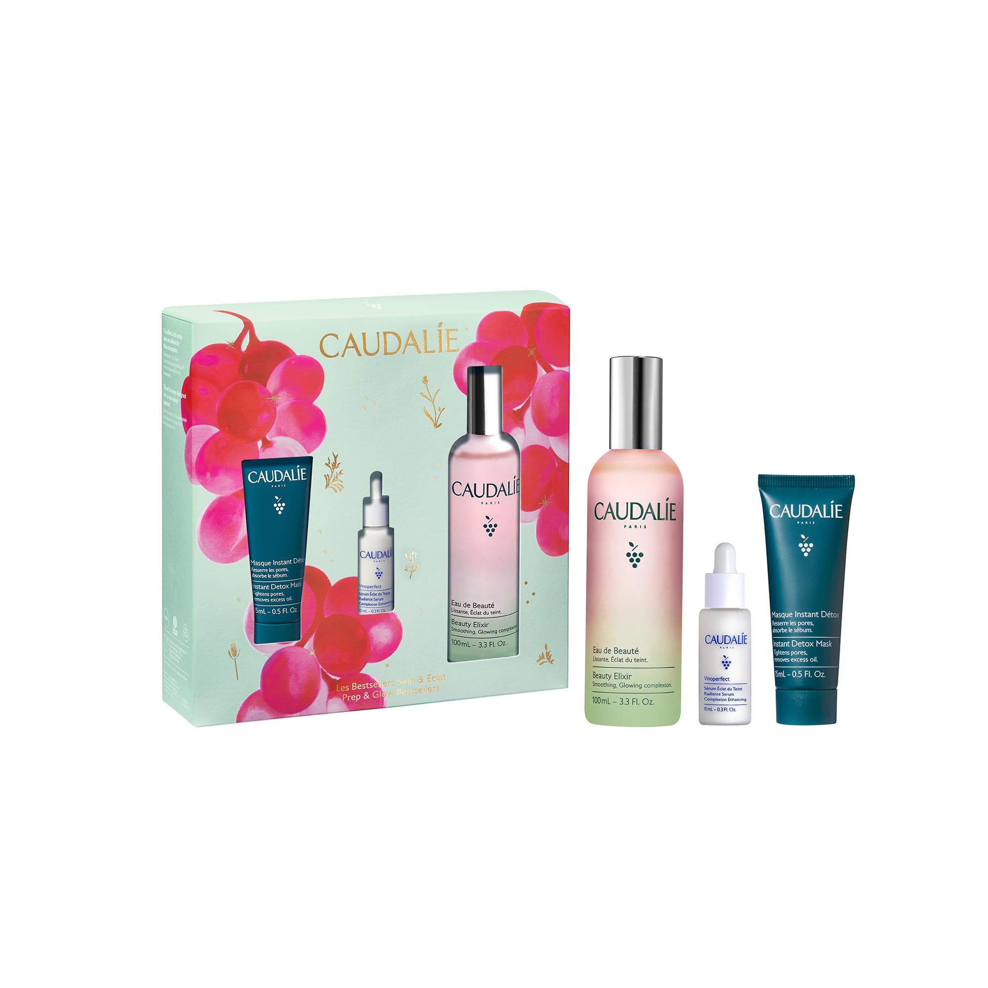 Caudalie Beauty Elixir 100ml for pore tightening and makeup setting.