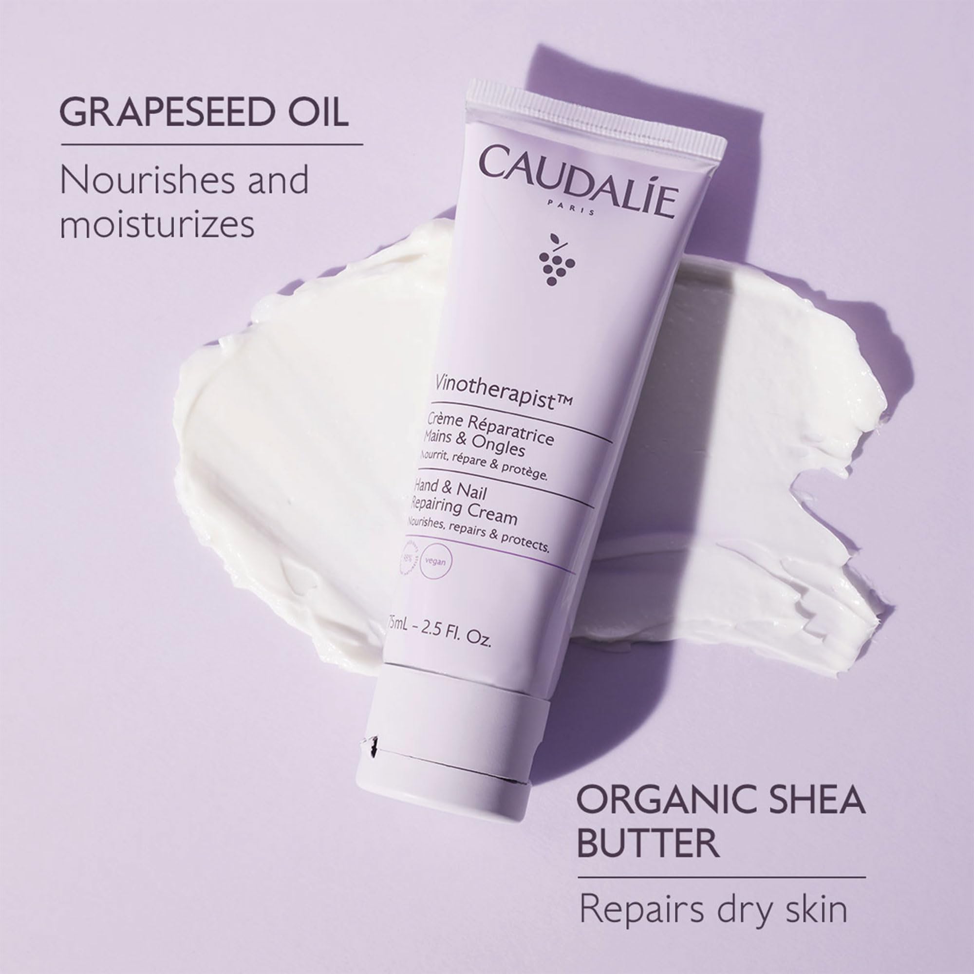 Caudalie crema manos karité, nutrición suave para piel seca.