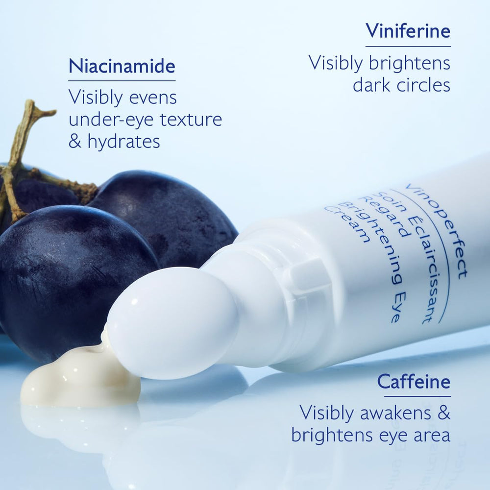 Caudalie Vinoperfect niacinamide brightening closeup around the eye.