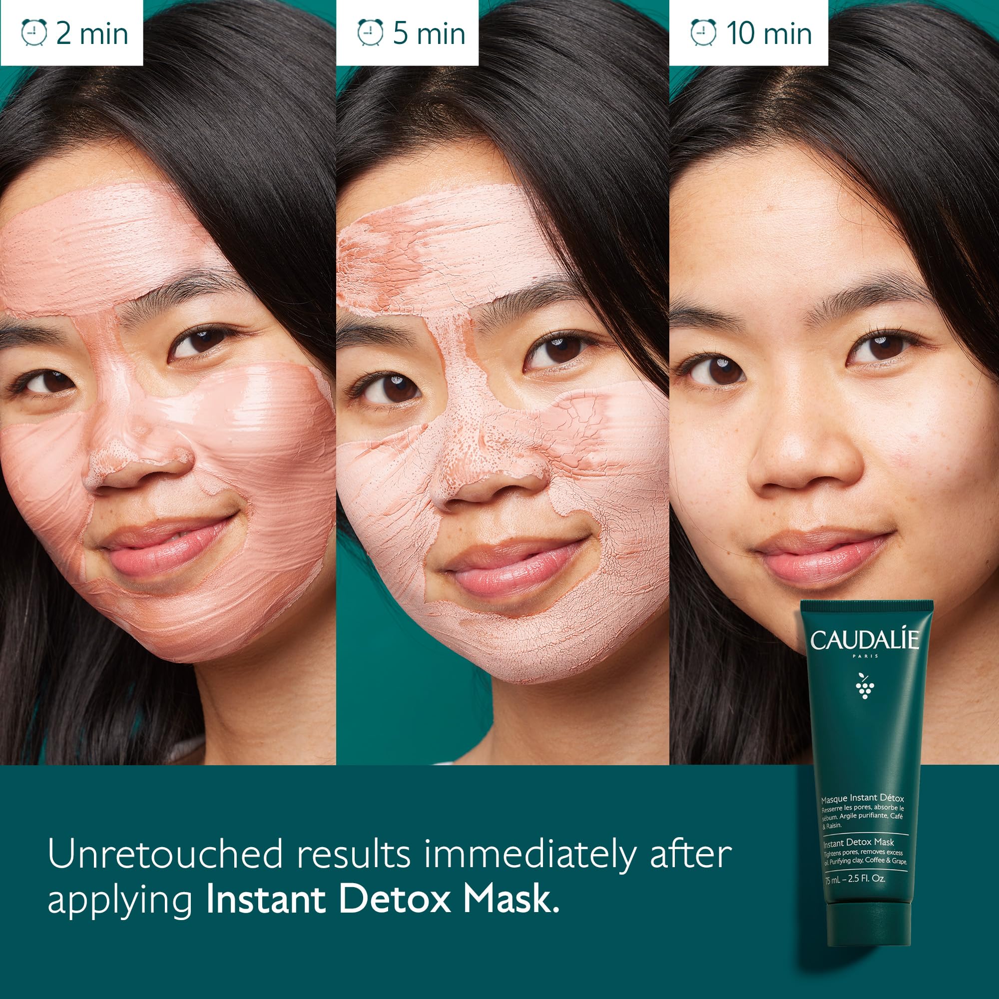 Caudalie poros visibles reducidos tras la mascarilla rosada.