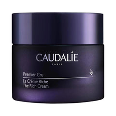 Caudalie Premier Cru Rich Cream jar close-up highlighting barrier repair benefits.