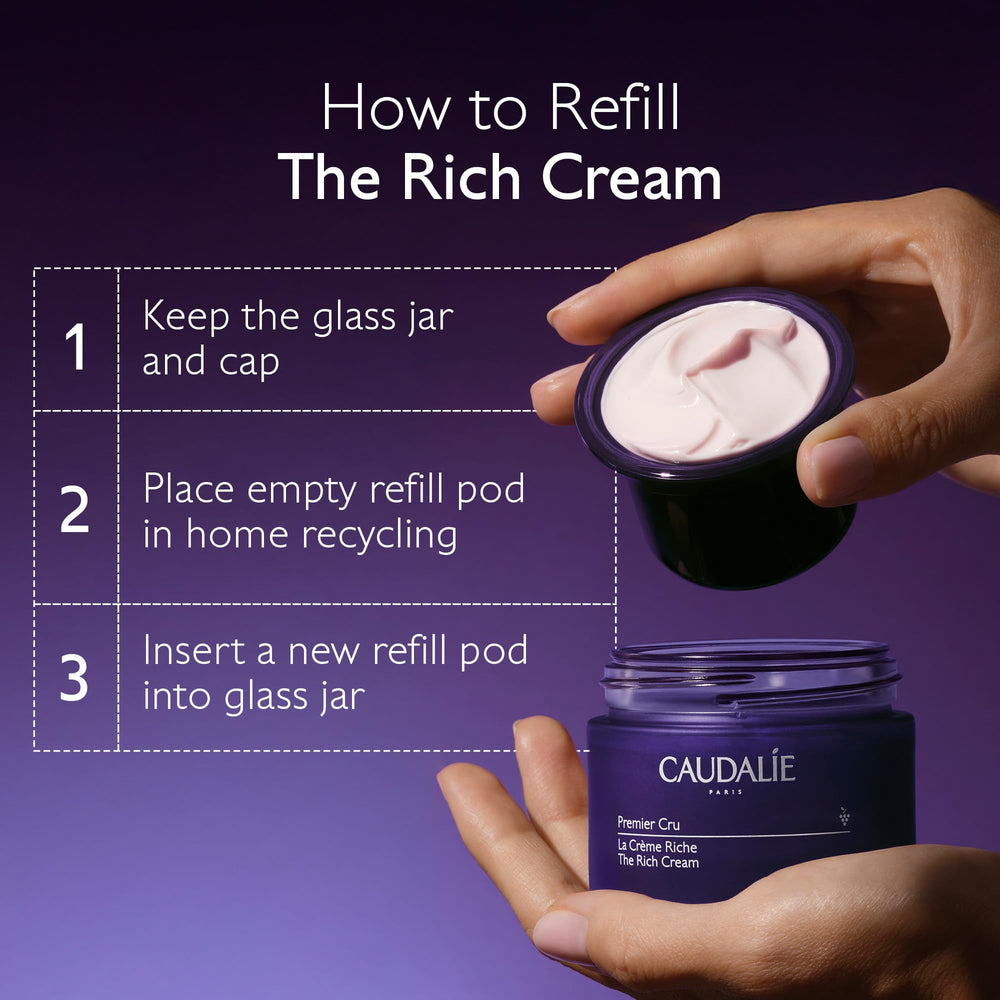 Caudalie Premier Cru Rich Cream paired with serum and eye cream for enhanced results.