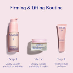 Caudalie gift set packaging showcases full-size serum and travel sizes for on-the-go routine.