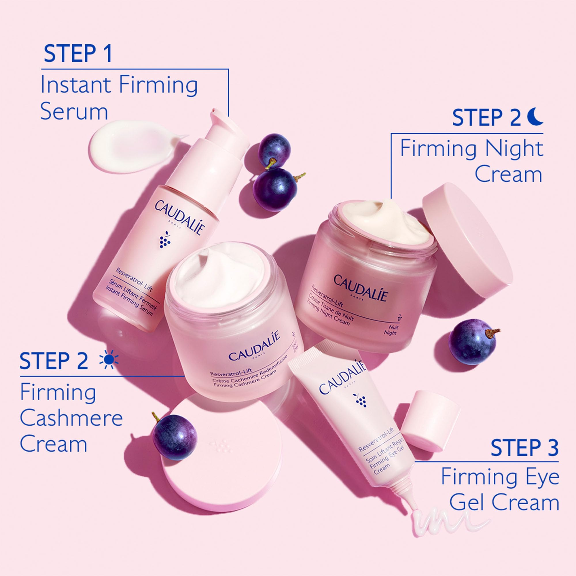 Caudalie Resveratrol-Lift ingredients highlight hyaluronic acid for lasting hydration.