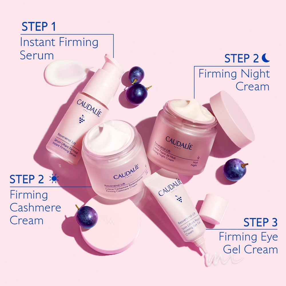 Caudalie Resveratrol-Lift ingredients highlight hyaluronic acid for lasting hydration.