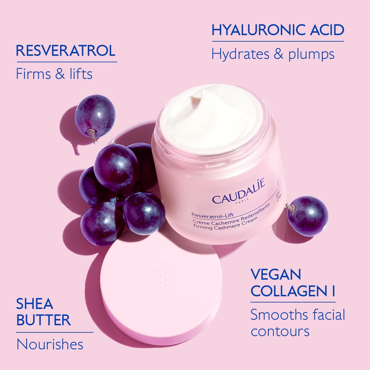 Caudalie Resveratrol-Lift product in-use image highlighting gentle anti-aging benefits.